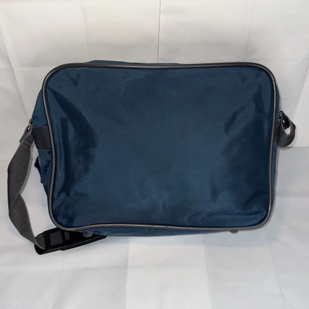 American Tourister Blue Canvas Carry On Bag Shoulder Strap Luggage Tag Footed